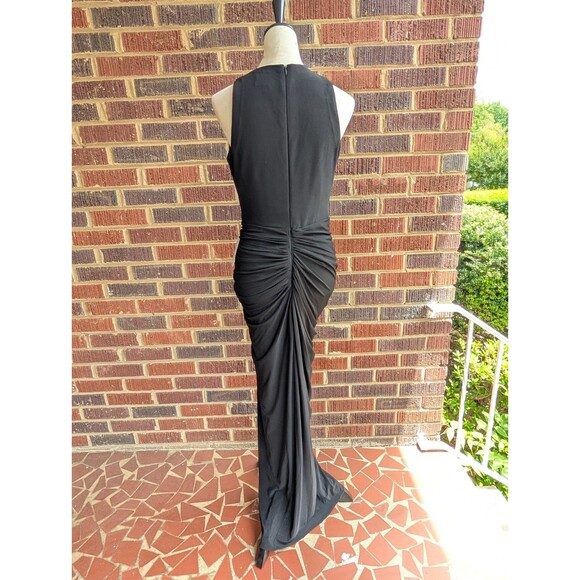 NWT*BETSY & ADAM WRAP GOWN DRESS-RUCHING-FRONT SLIT RUFFLE-V-NECK-BLACK-SZ 10 - Picture 4 of 13